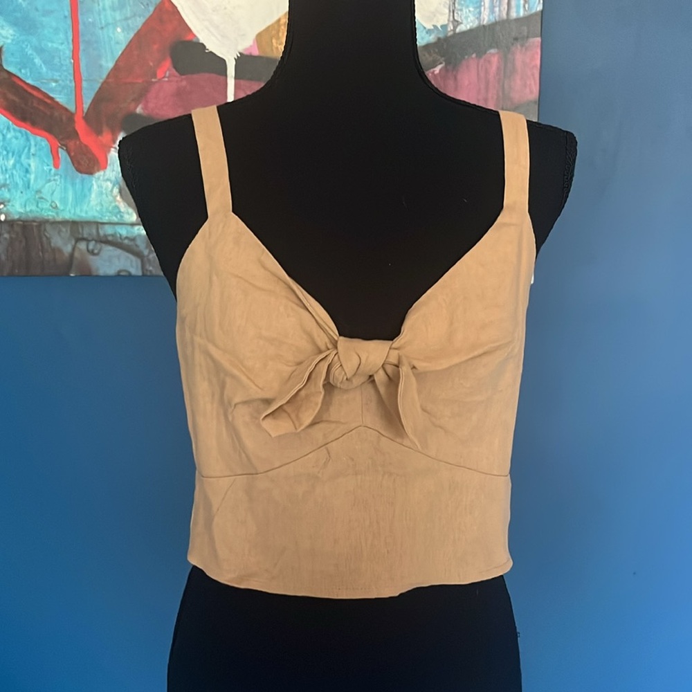 Universal Thread Beige Tie-Front Crop Top